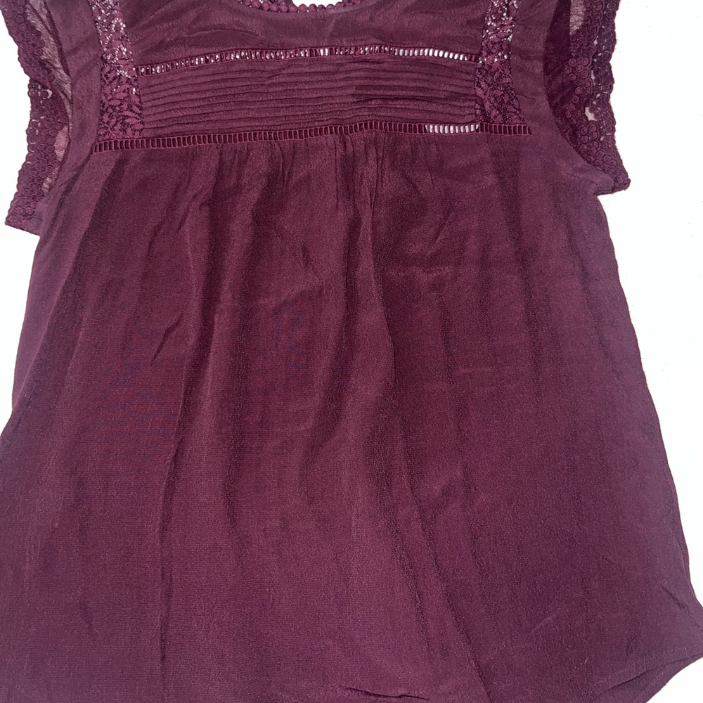 Ladies NWT Daniel Rainn | Lace Trim Blouse | Burgundy Deep Plum | Size L